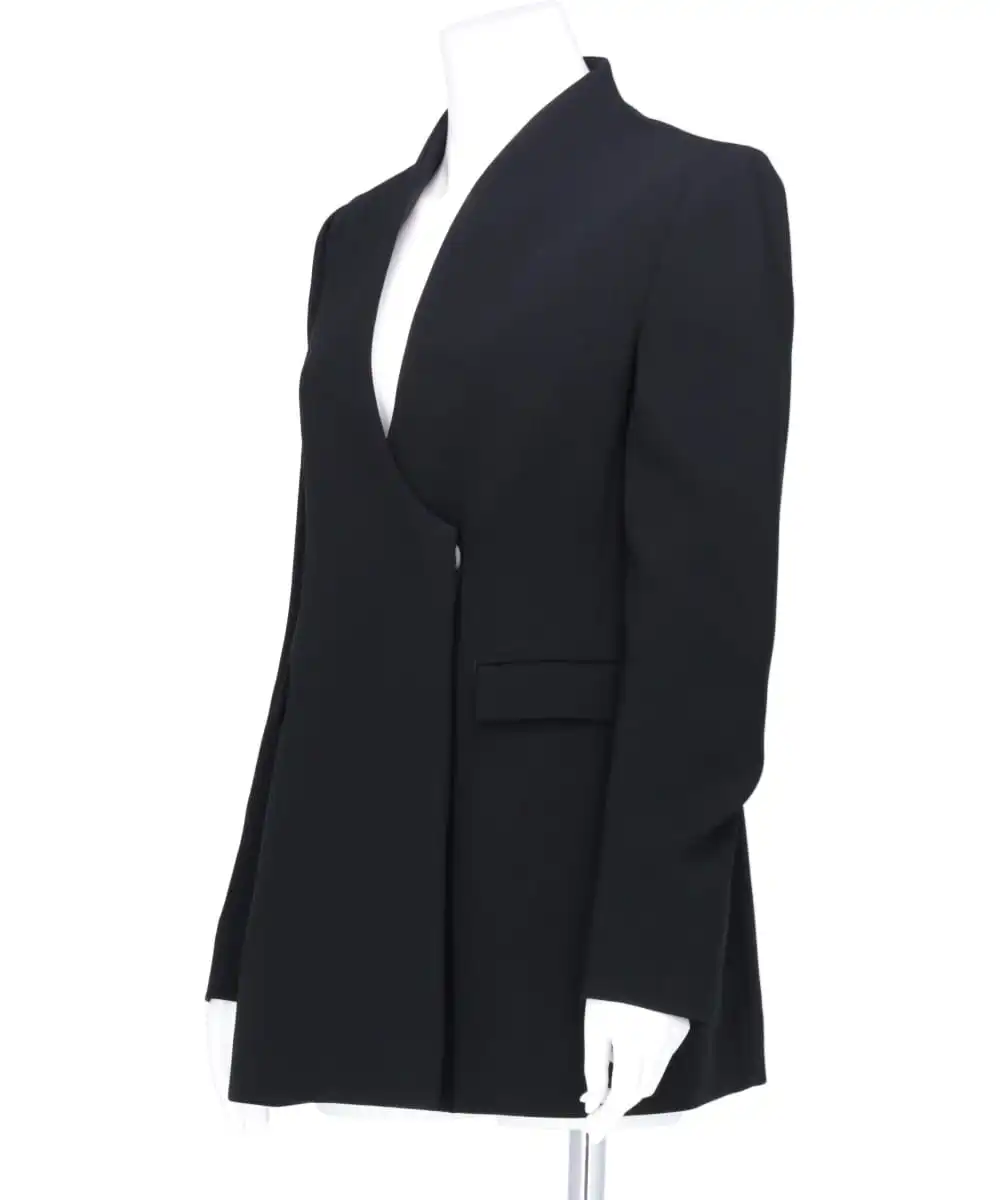 ACETATE POLYESTER COLLARLESS DOUBLE BREASTED SUIT JACKET