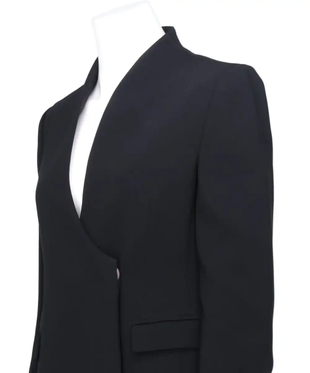 ACETATE POLYESTER COLLARLESS DOUBLE BREASTED SUIT JACKET