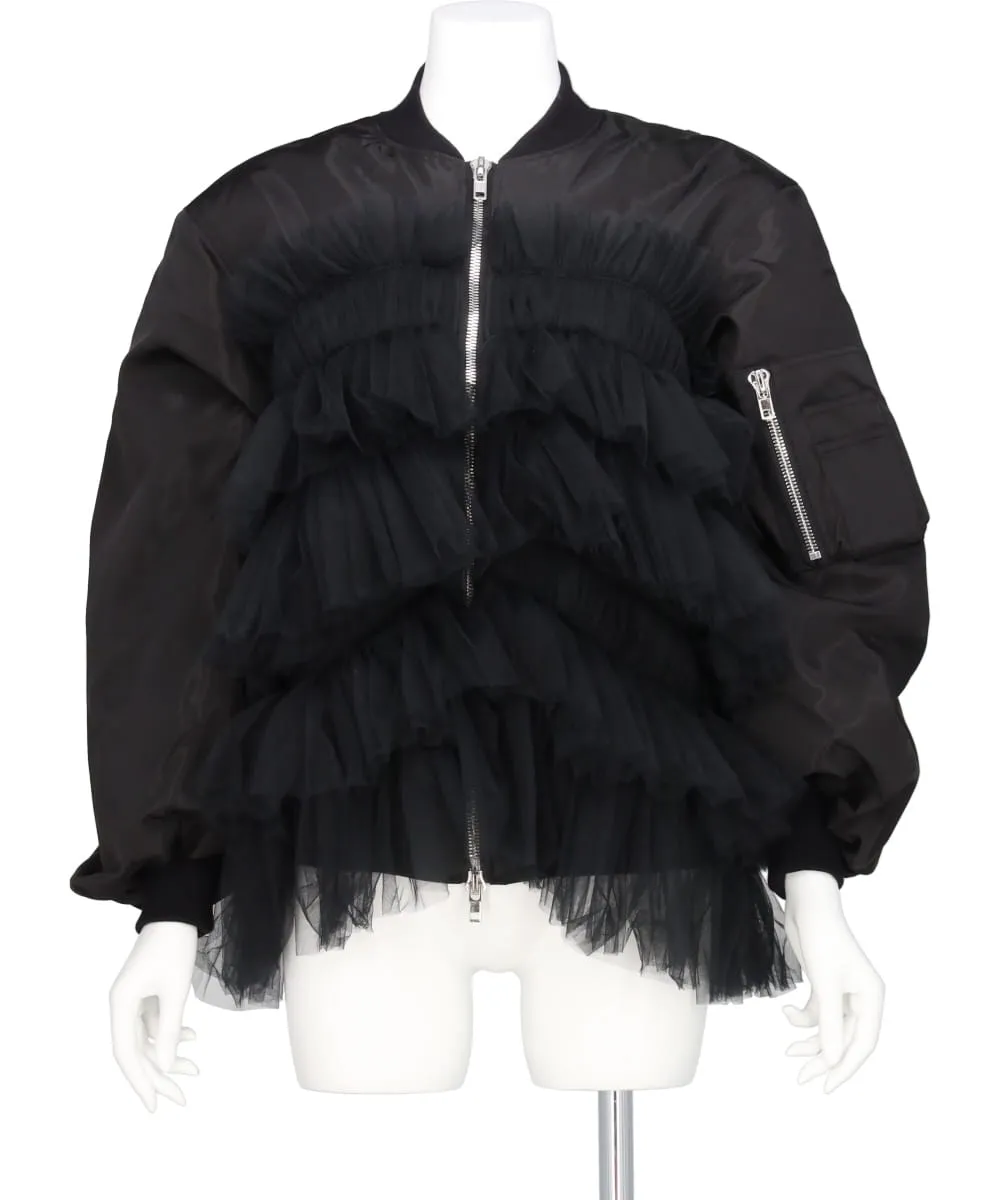 GATHERED TULLE BOMBER JACKET