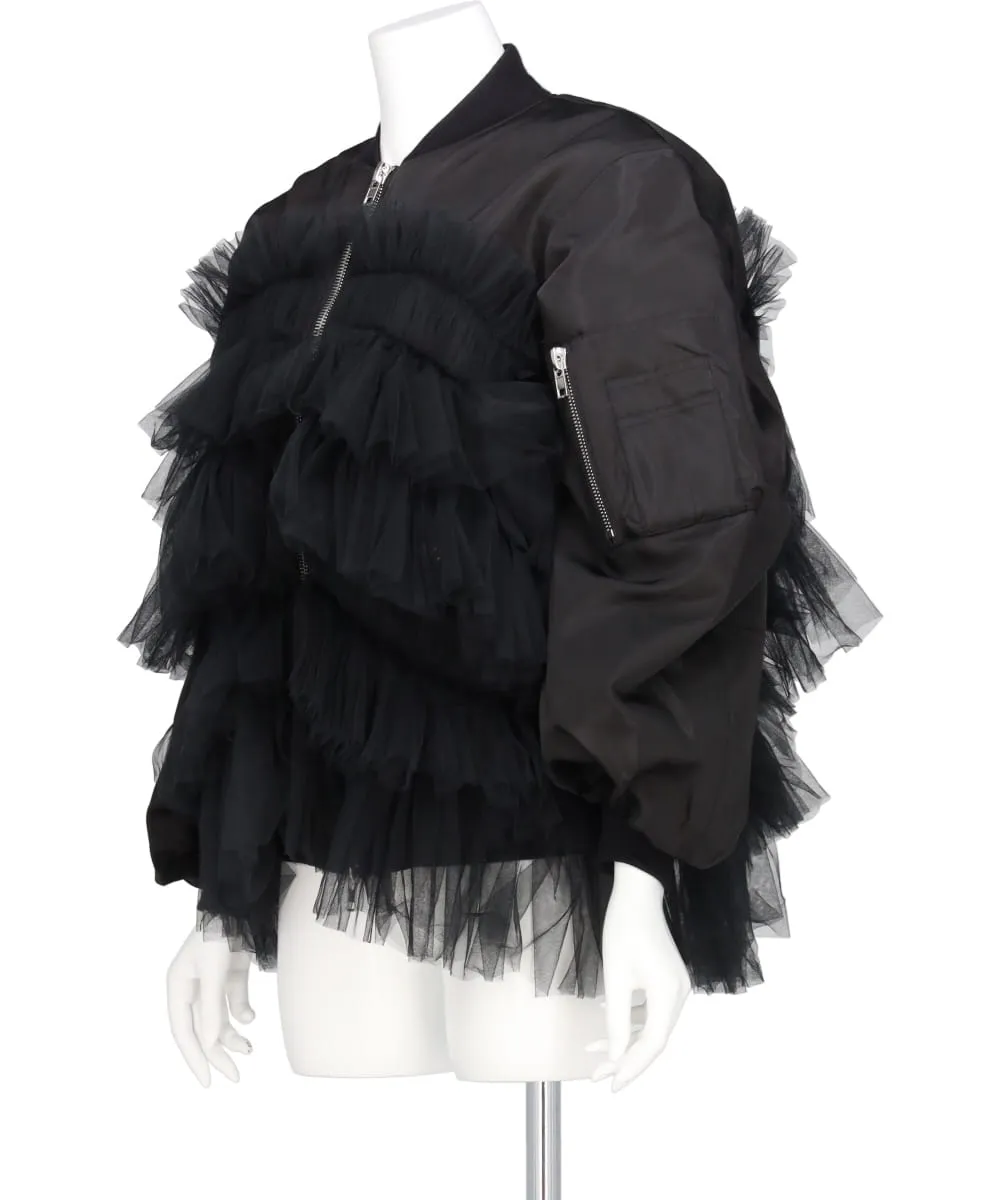 GATHERED TULLE BOMBER JACKET