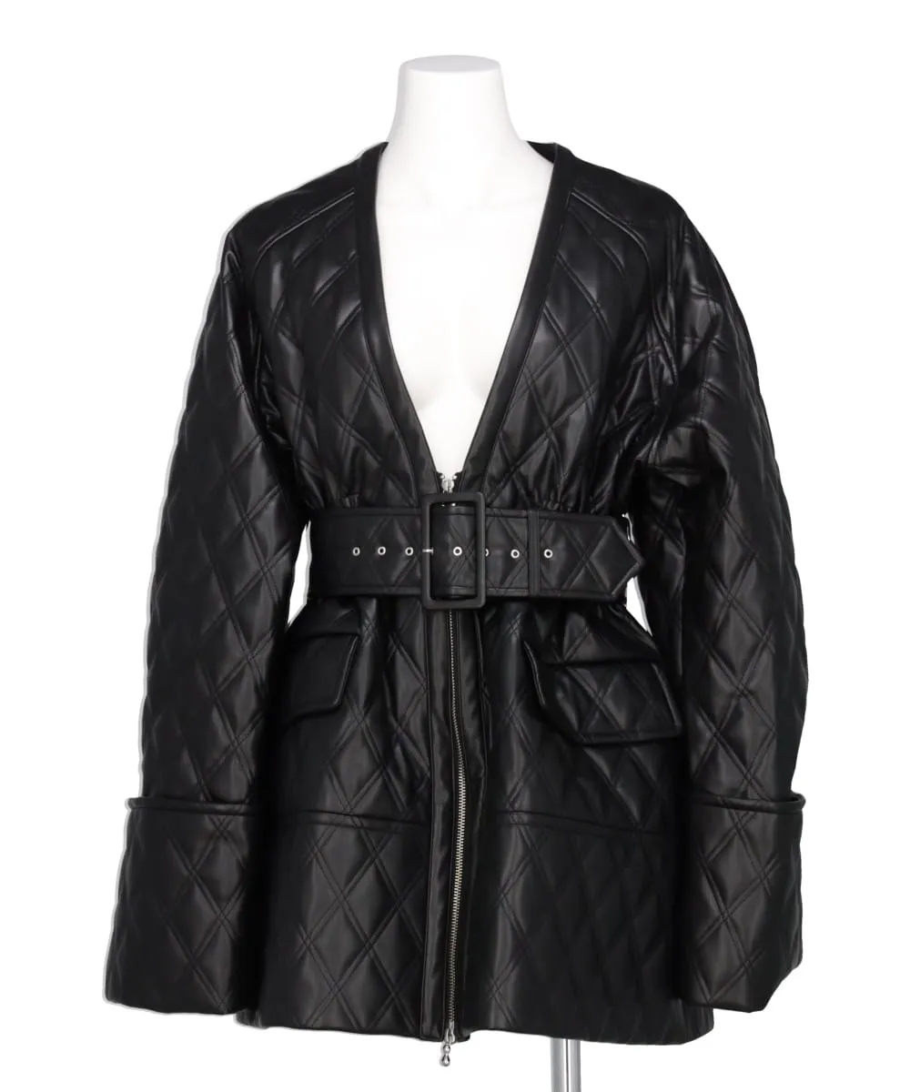 FAUX-LEATHER QUILTED JACKET