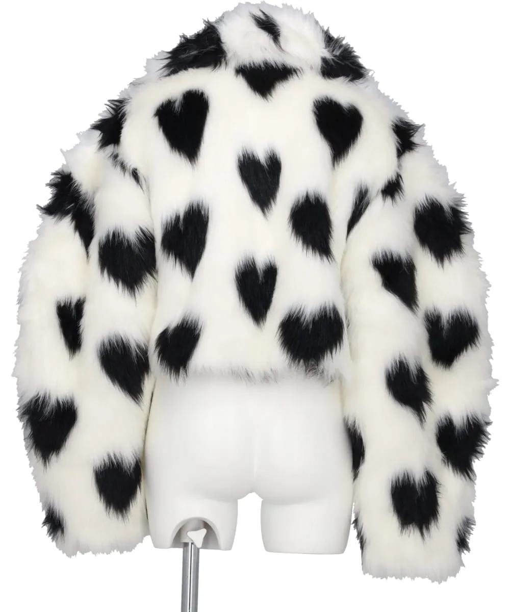 CURVE SLEEVE HEART PATTERN FUR JACKET