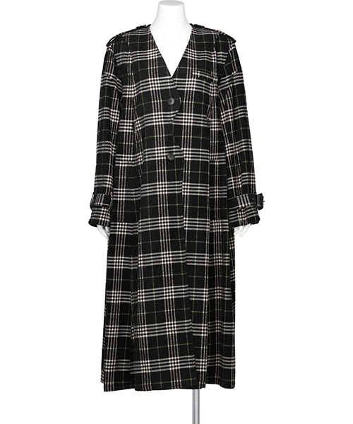 CHECKED CURVED FRONT COAT BK