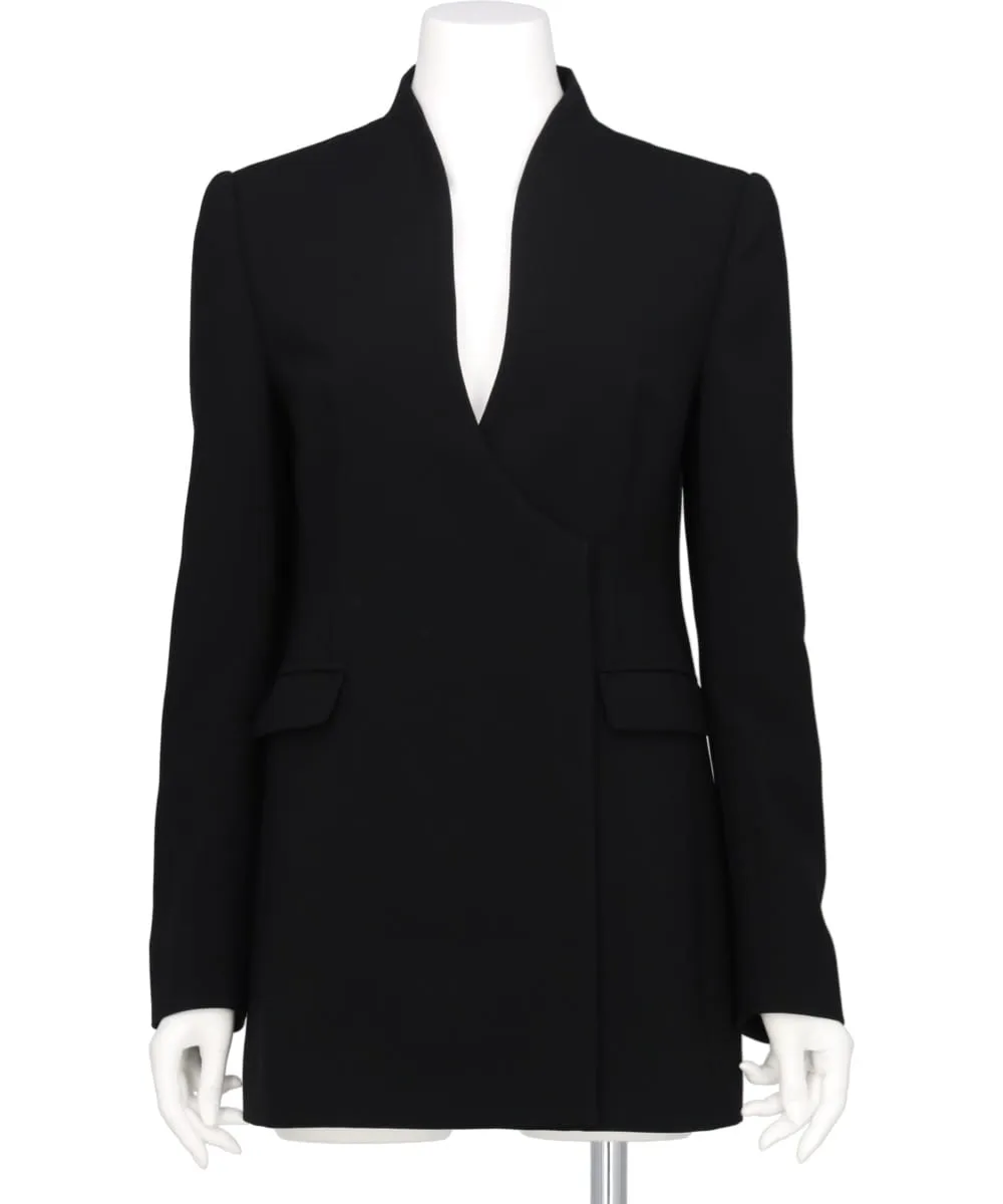 ACETATE POLYESTER COLLARLESS DOUBLE BREASTED SUIT JACKET