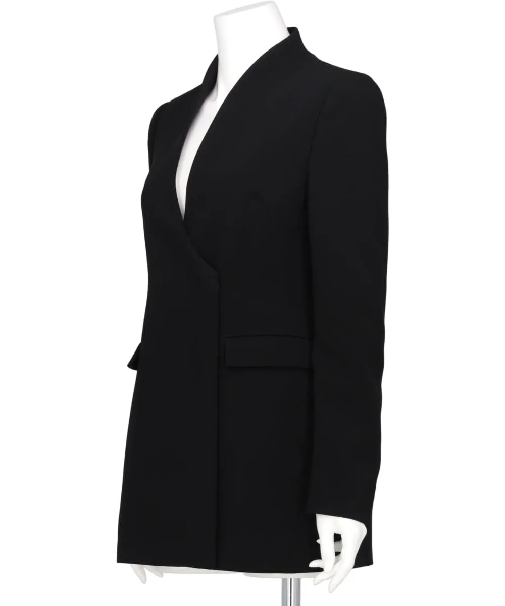 ACETATE POLYESTER COLLARLESS DOUBLE BREASTED SUIT JACKET