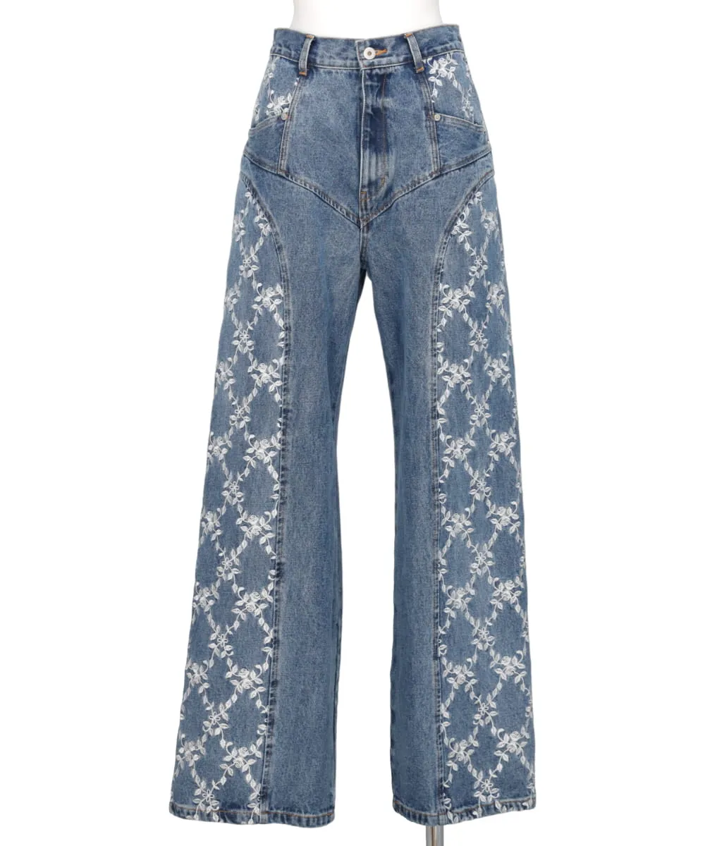 FLOWER EMBROIDERED WIDE JEANS