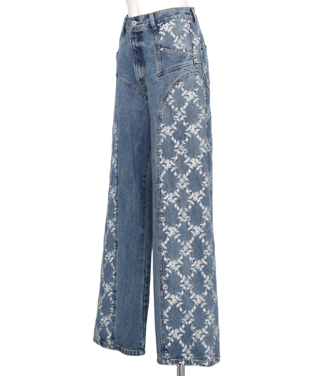 FLOWER EMBROIDERED WIDE JEANS