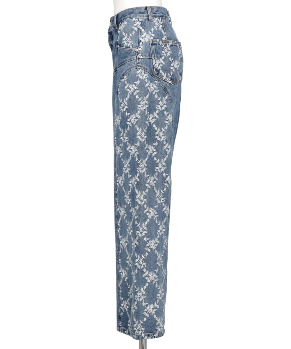 FLOWER EMBROIDERED WIDE JEANS