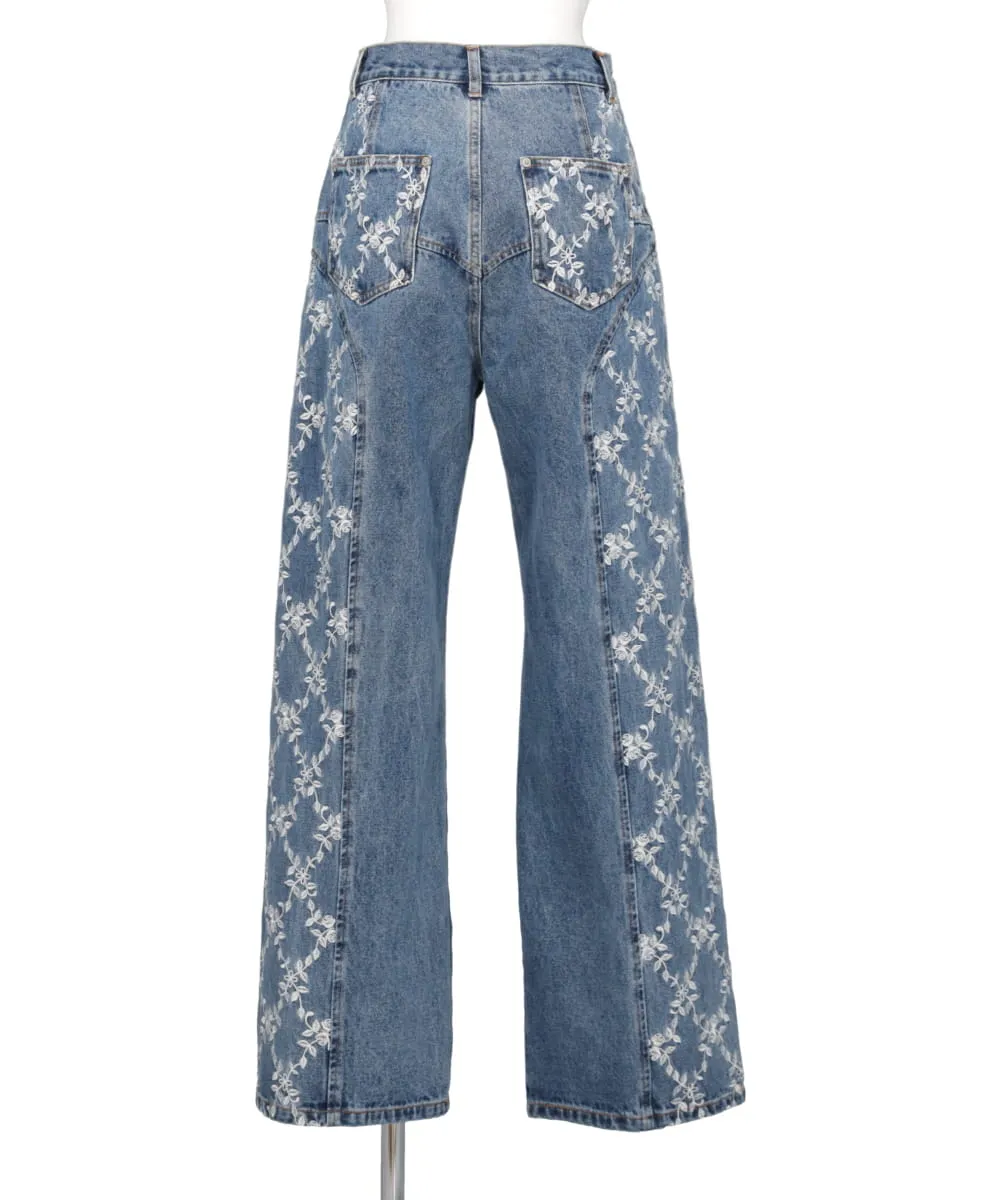 FLOWER EMBROIDERED WIDE JEANS