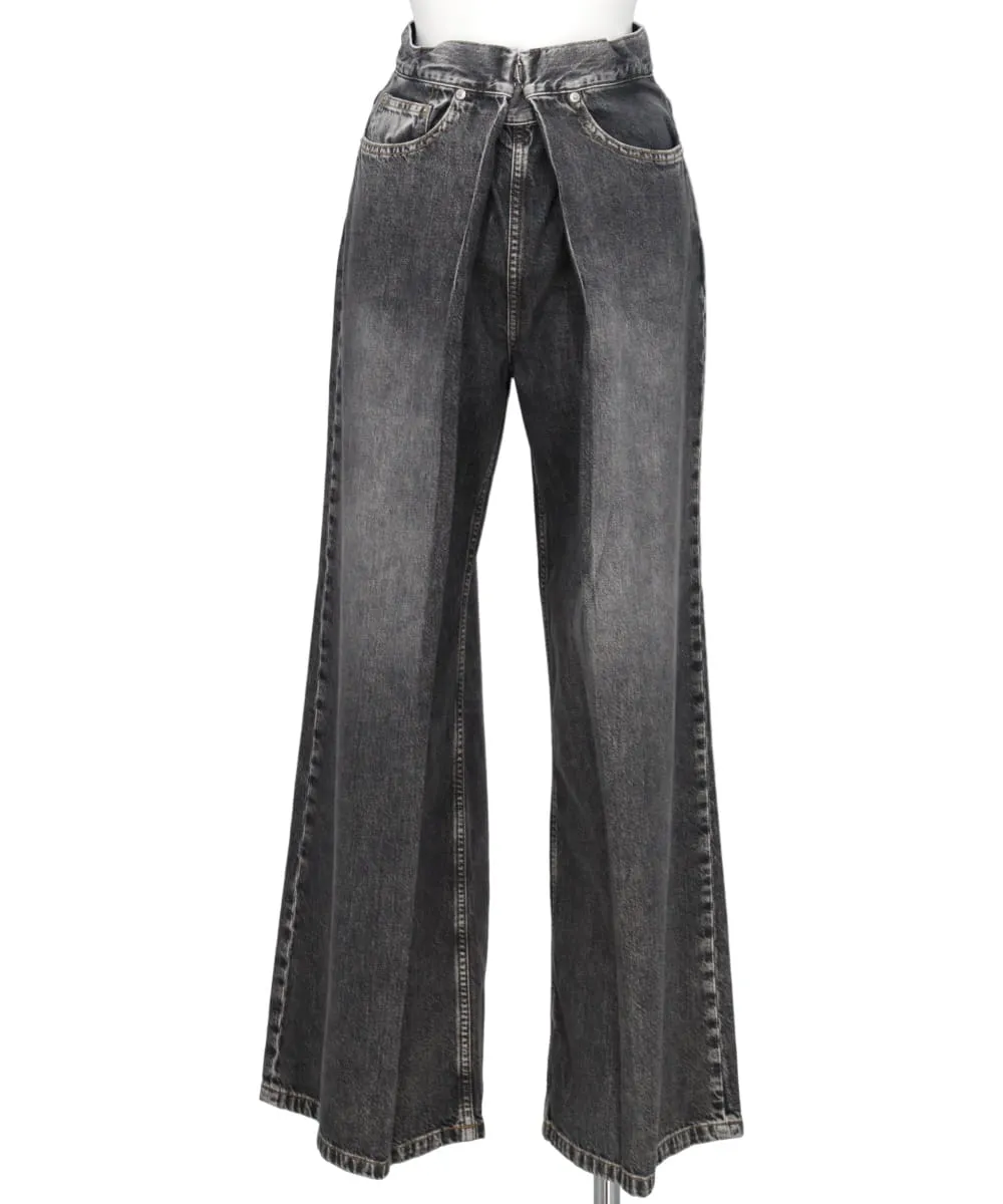WASHED DENIM WIDE PANTS (SHORT LENGTH)