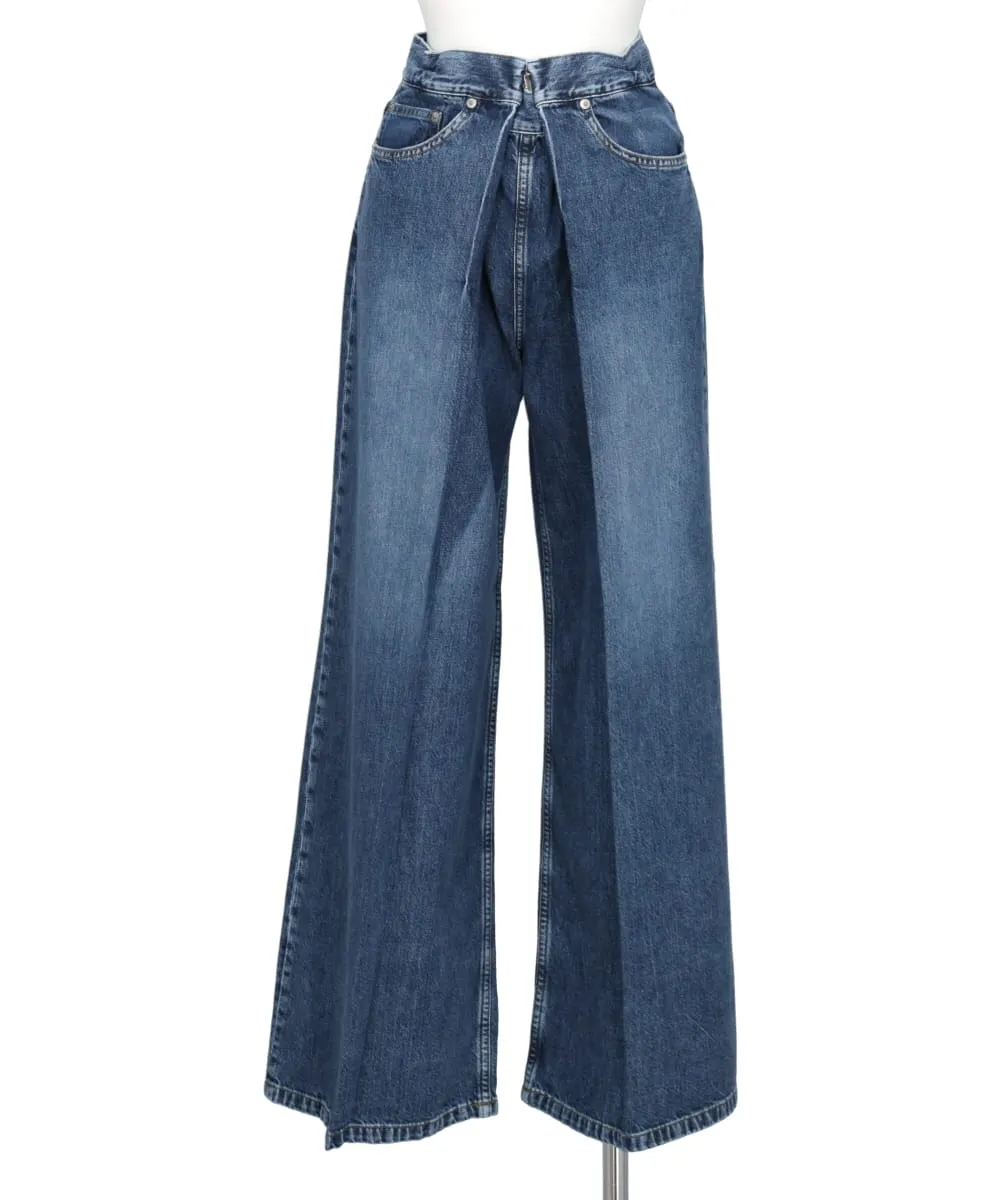WASHED DENIM WIDE PANTS (SHORT LENGTH)