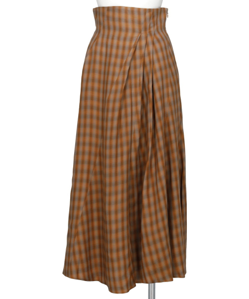 LINEN MIX OMBRE CHECK FLARE SKIRT