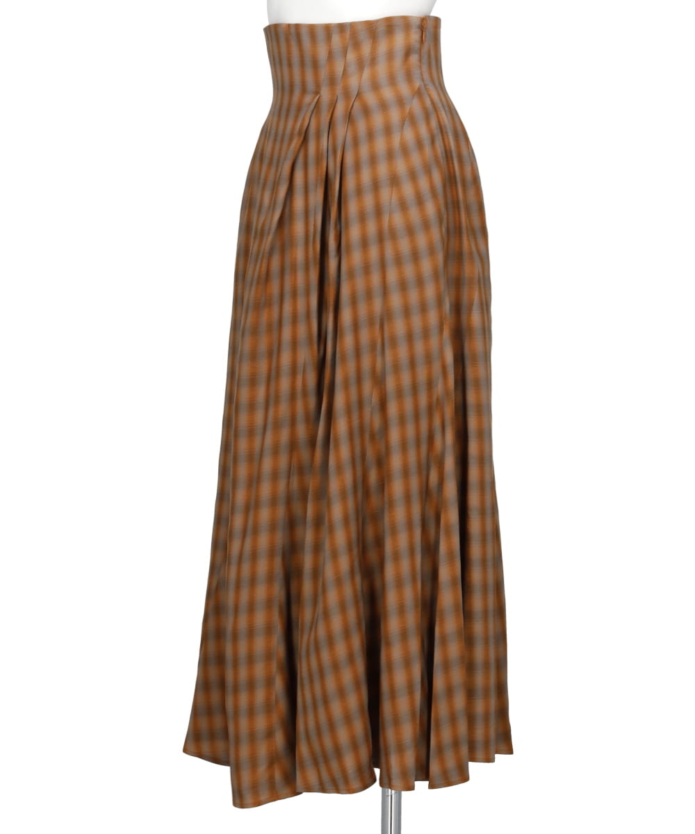 LINEN MIX OMBRE CHECK FLARE SKIRT