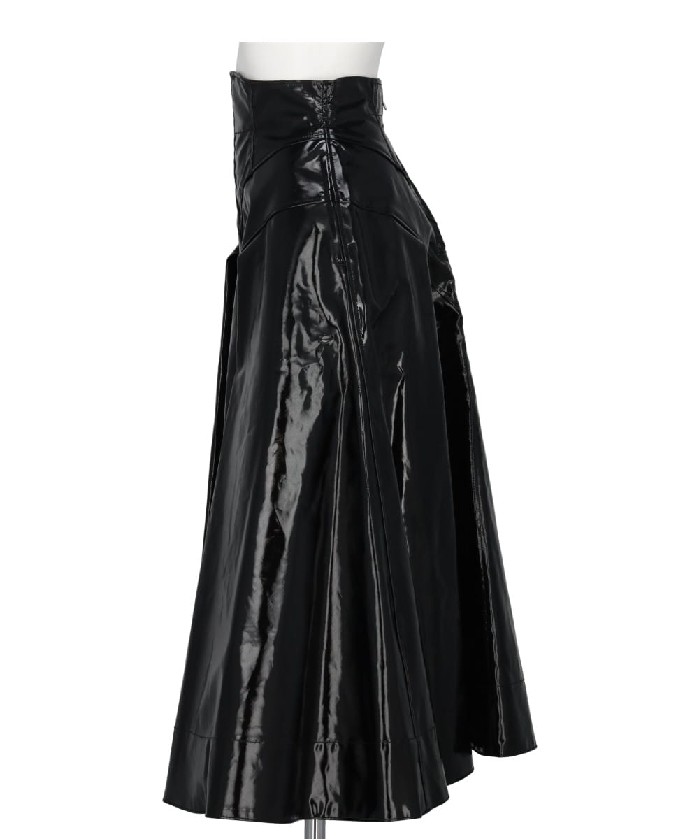 FLARED FAUX-LEATHER MIDI SKIRT