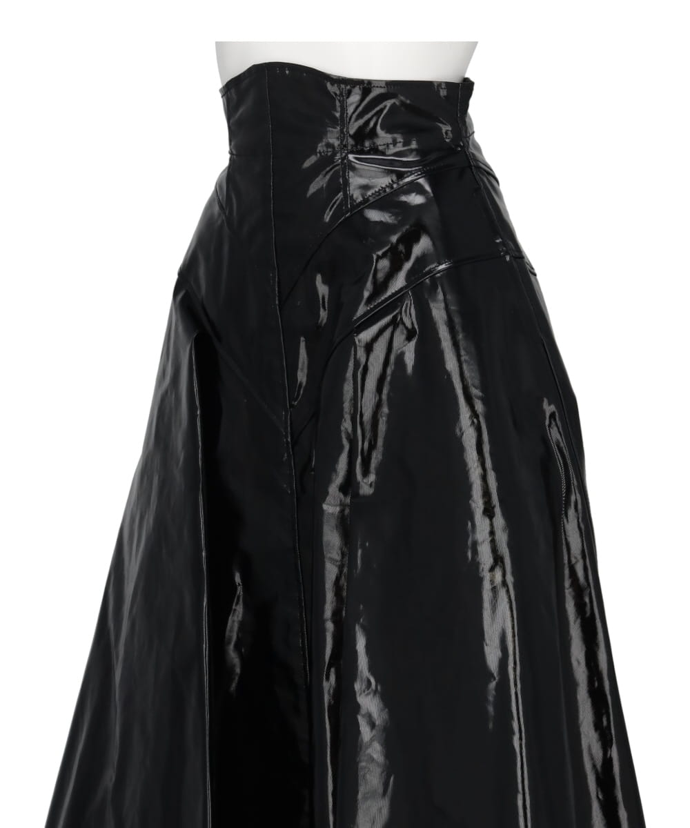 FLARED FAUX-LEATHER MIDI SKIRT