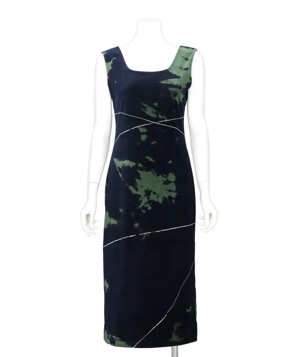 “KINTSUGI” VELOUR JERSEY SQUARE NECK SLEEVELESS DRESS