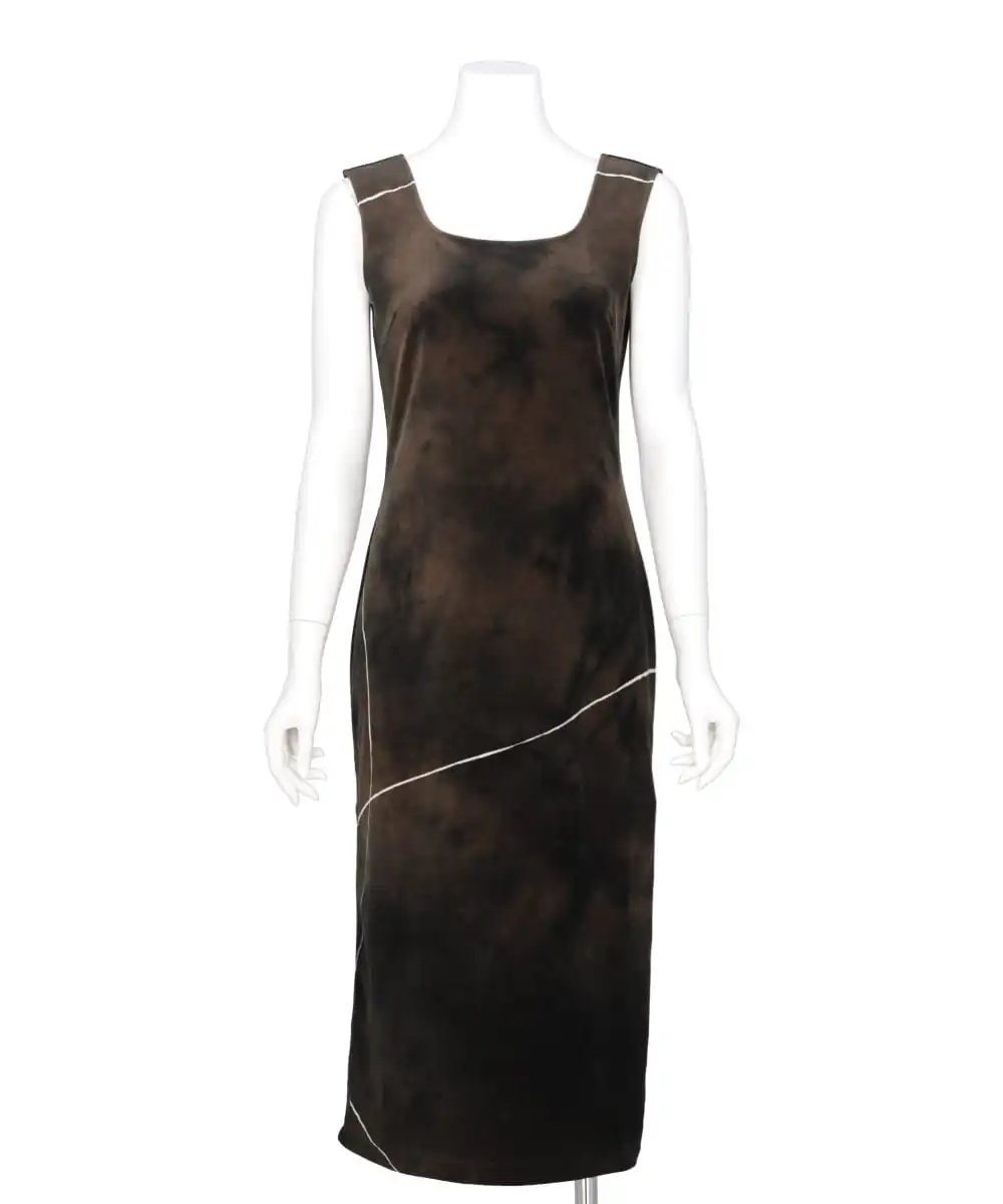 “KINTSUGI” VELOUR JERSEY SQUARE NECK SLEEVELESS DRESS