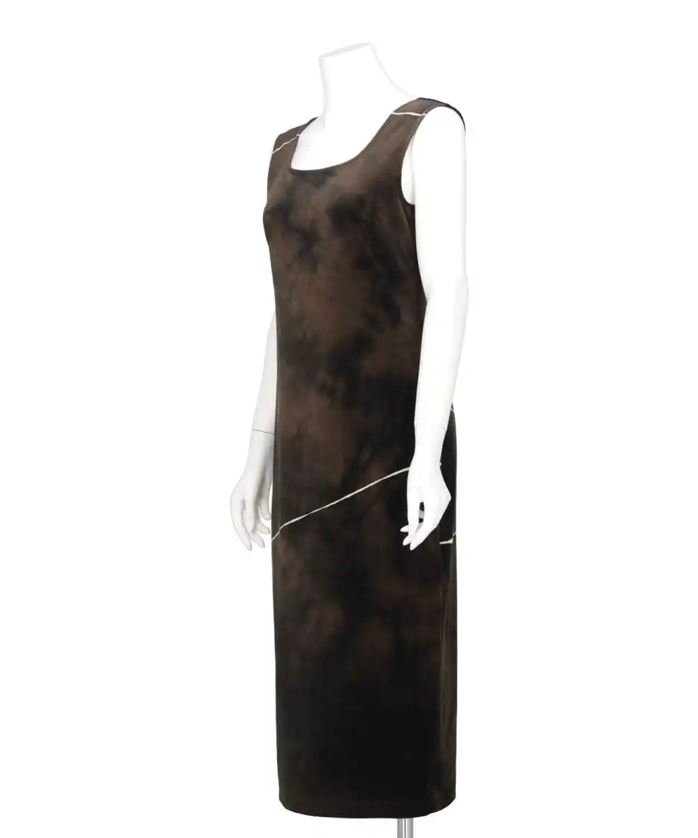 “KINTSUGI” VELOUR JERSEY SQUARE NECK SLEEVELESS DRESS