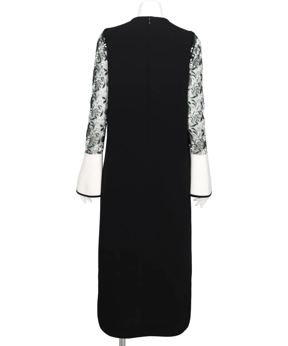 FLORAL LACE-SLEEVE CLASSIC DRESS