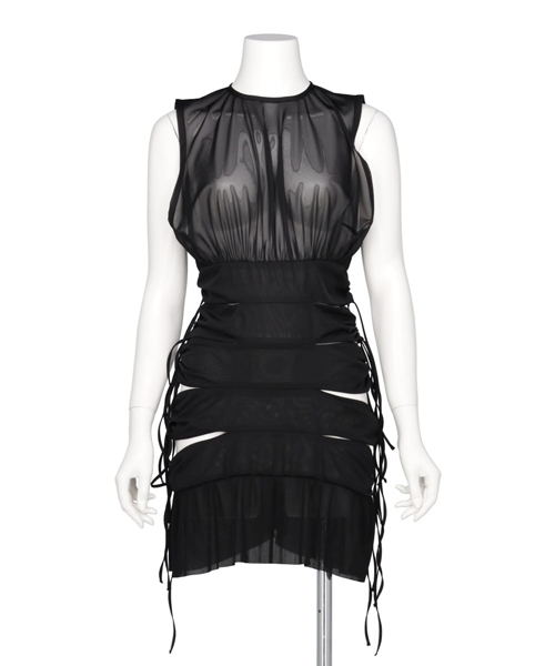 GATHERED SHEER MINI DRESS