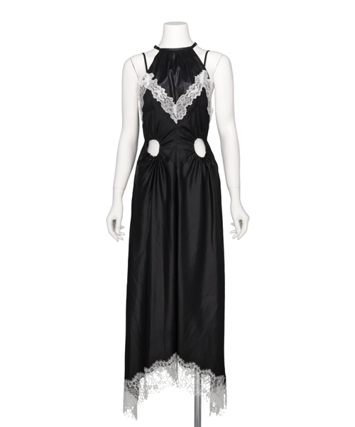 FAUX-LEATHER SATIN DRESS